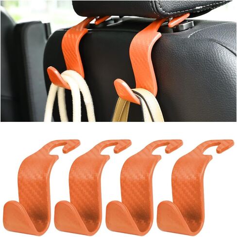 Car Back Seat Headrest Hooks, 4PCS Vehicle Backseat Storage Organizer Hanger, Multifunctional Auto Headrest Hidden Hook Universal for Handbag Purse Backpacks Bags(Carbon Fiber Black) in Kuwait