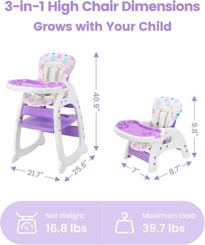 Baby High Chair,3 in 1 High Chairs for Babies and Toddlers, Convertible Toddler Highchair, Adjustable Infant Feeding Chair for Boy & Girl, Easy Clean Baby Eating Chair for 6 Months and Up in Saudi Arabia