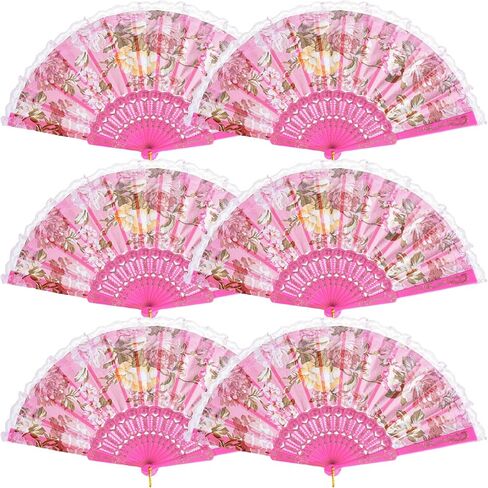 QIRMIZI 6 Pack Large Folding Silk Hand Fans - Elegant Chinese Rave Fan,Handheld Renaissance Fan for Festival, Dance, and Decorations,Multicolour in Saudi Arabia