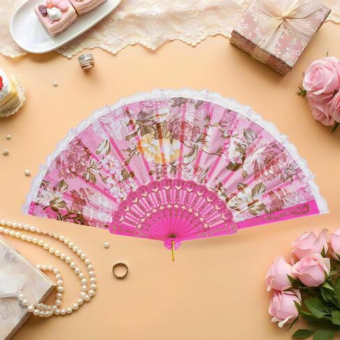 QIRMIZI 6 Pack Large Folding Silk Hand Fans - Elegant Chinese Rave Fan,Handheld Renaissance Fan for Festival, Dance, and Decorations,Multicolour in Saudi Arabia