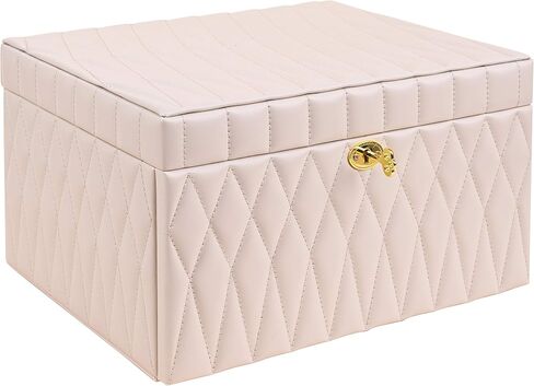 Wooden Jewelry Box Organizer Luxurious Faux-Leather with Key Lock Drawer Mirror Earrings Necklace Ring Rests for Women(Off White) in Saudi Arabia