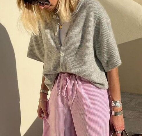 Women's Cardigans Short Sleeve Button Down Cardigan Sweater Y2k Knitted Crop Shirt Top in Kuwait
