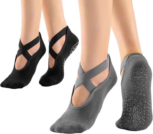 2 أزواج الجوارب الجوارب للنساء ، قبضة غير قابلة للانزلاق والأشرطة الجوارب الرياضية لبراري تجريب حافي القدمين in Kuwait