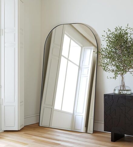 TEHOME 48'' W x 72'' H Oversized Wide Arched Full Length Mirror Black Large Metal Floor Mirror Full Body Tall Mirror for Bedroom, Living Room in Saudi Arabia