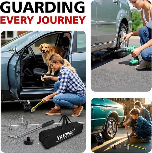 2.5 Ton/5512 LBS Scissor Jack | 7 PCS Car Jack Tire Changing Kit, Portable Tyre Changer Set Includes Black Scissor Jack, Socket Drill Adapter, Ratchet Wrench, Tire Gauge in Saudi Arabia