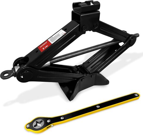 2.5 طن/5512 رطل جاك مقص | 7 PCS Car Jack Tyre Kit ، مجموعة تغيير الإطارات المحمولة تشمل جاك مقص أسود ، محول حفر المقبس ، مفتاح راتشيت ، مقياس الإطارات in Saudi Arabia
