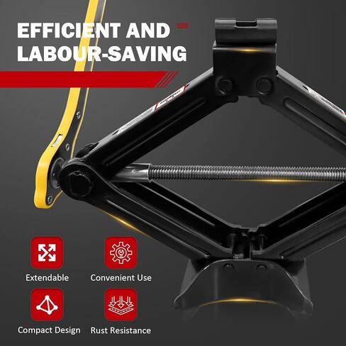 2.5 طن/5512 رطل جاك مقص | 7 PCS Car Jack Tyre Kit ، مجموعة تغيير الإطارات المحمولة تشمل جاك مقص أسود ، محول حفر المقبس ، مفتاح راتشيت ، مقياس الإطارات in Saudi Arabia
