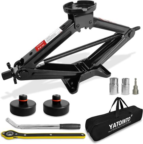 2.5 Ton/5512 LBS Scissor Jack | 7 PCS Car Jack Tire Changing Kit, Portable Tyre Changer Set Includes Black Scissor Jack, Socket Drill Adapter, Ratchet Wrench, Tire Gauge in Saudi Arabia