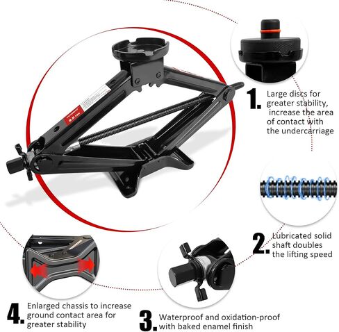 2.5 Ton/5512 LBS Scissor Jack | 7 PCS Car Jack Tire Changing Kit, Portable Tyre Changer Set Includes Black Scissor Jack, Socket Drill Adapter, Ratchet Wrench, Tire Gauge in Saudi Arabia