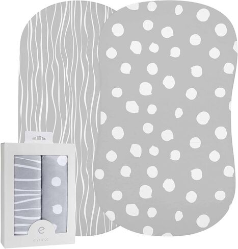 Bassinet Sheet Set 2 Pack - Baby Bassinet Sheets with 100% Jersey Cotton - Bassinet Sheets for Baby Girl and Boy, Newborn Essentials (Grey Chevron and Polka Dot) in Saudi Arabia