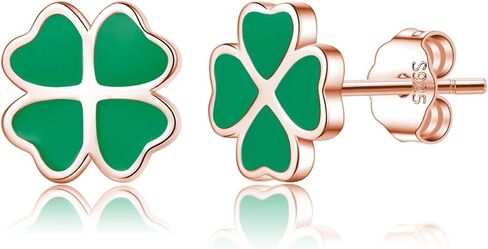 Reffeer Solid 925 Sterling Silver Leaf Clover Earrings Studs for Women Teen Girls Green Leaf Stud Earrings Clover in Saudi Arabia