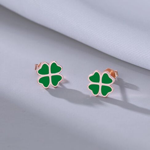 Reffeer Solid 925 Sterling Silver Leaf Clover Earrings Studs for Women Teen Girls Green Leaf Stud Earrings Clover in Saudi Arabia