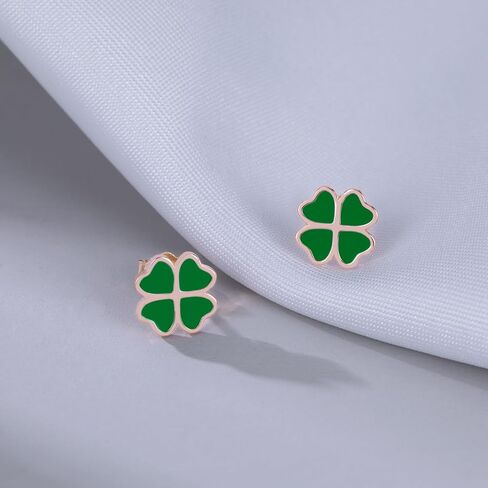 Reffeer Solid 925 Sterling Silver Leaf Clover Earrings Studs for Women Teen Girls Green Leaf Stud Earrings Clover in Saudi Arabia