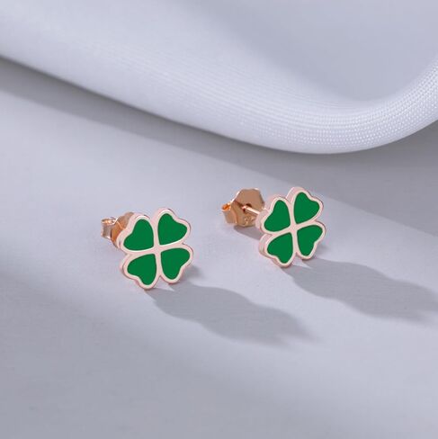 Reffeer Solid 925 Sterling Silver Leaf Clover Earrings Studs for Women Teen Girls Green Leaf Stud Earrings Clover in Saudi Arabia