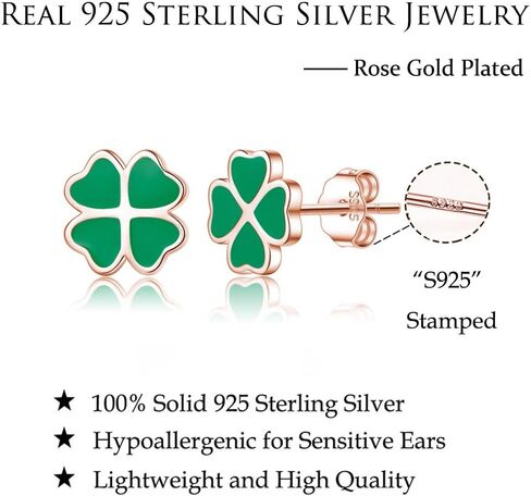 Reffeer Solid 925 Sterling Silver Leaf Clover Earrings Studs for Women Teen Girls Green Leaf Stud Earrings Clover in Saudi Arabia