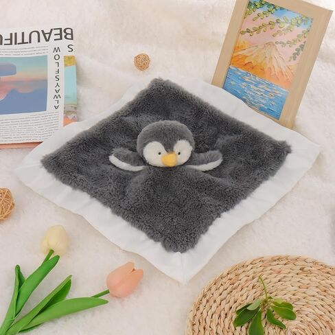 Apricot Lamb Stuffed Animals Soft Security Blanket Gray Penguin Infant Nursery Character Blanket Luxury Snuggler Plush(Gray Penguin, 14 Inches) in Saudi Arabia