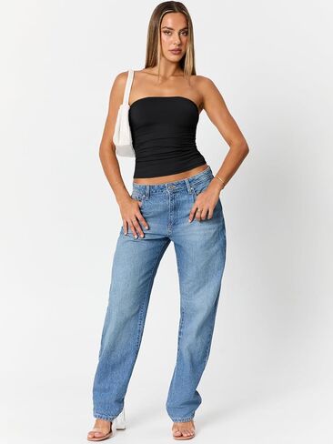 Trendy Queen Womens Cute Summer Tube Tops Going Out Strapless Ruched Backless Sleeveless Bandeau Y2k Clothes 2025 in Saudi Arabia