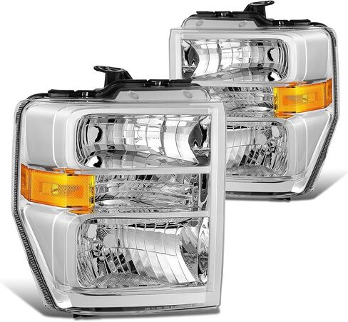 تجميع المصابيح الأمامية للمصابيح الأمامية للسيارات الحمض النووي مع Ford E150 E250 08-14 / E350SD E350SD 08-21 / F650 F750 16-21 ، زوج ، مع محولات تسخير ، أسود / العنبر ، HL-OH-ESD08-BK-AM in Kuwait