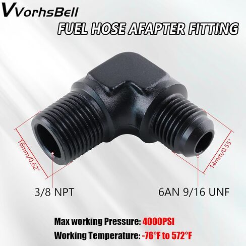 6AN Male Flare to 3/8" NPT Male 90 Degree Fitting Adapter Aluminum Black in Saudi Arabia