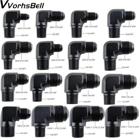 6AN Male Flare to 3/8" NPT Male 90 Degree Fitting Adapter Aluminum Black in Saudi Arabia