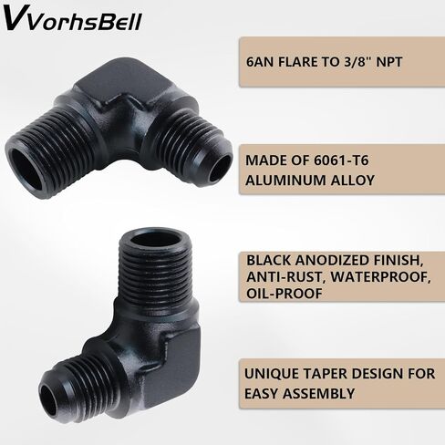 6AN Male Flare to 3/8" NPT Male 90 Degree Fitting Adapter Aluminum Black in Saudi Arabia