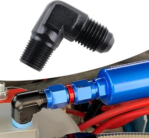 6AN Male Flare to 3/8" NPT Male 90 Degree Fitting Adapter Aluminum Black in Kuwait