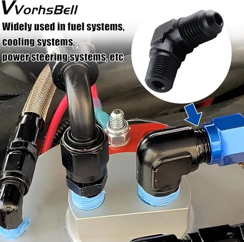 6AN Male Flare to 3/8" NPT Male 90 Degree Fitting Adapter Aluminum Black in Kuwait