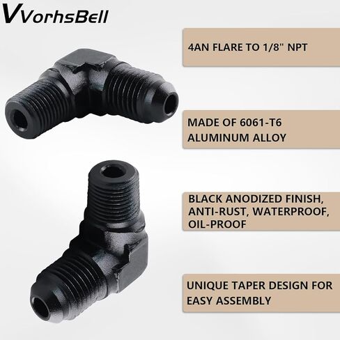 6AN Male Flare to 3/8" NPT Male 90 Degree Fitting Adapter Aluminum Black in Kuwait