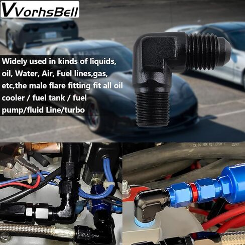 6AN Male Flare to 3/8" NPT Male 90 Degree Fitting Adapter Aluminum Black in Kuwait