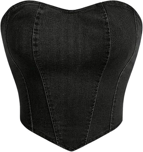 Milumia Women's Denim Tube Top Zipper Back Hanky Strapless Bandeau Jean Crop Top in Kuwait