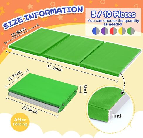 Wesiti 5 Pieces 1 Inch Thick Folding Nap Mat 3 Section Folding Rest Mats Folding Sleeping Mat for Kids Toddler Daycare Nap Mats for School Preschool Classroom Kindergarten (Multicolor) in Saudi Arabia