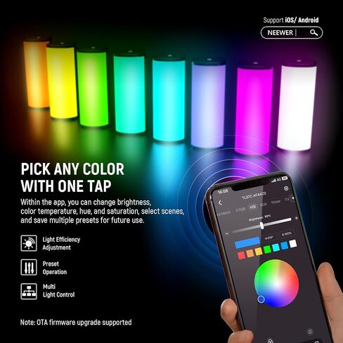 NEEWER Magnetic Handheld Light Wand, 360° Full RGB Mini LED Video Light Stick with 2500mAh Rechargeable Battery, 2500-8500K Dimmable Camera Tube Light for Photography TikTok YouTube Vlog, TL96RGB in Kuwait