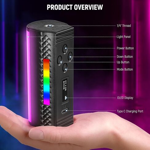 NEEWER Magnetic Handheld Light Wand, 360° Full RGB Mini LED Video Light Stick with 2500mAh Rechargeable Battery, 2500-8500K Dimmable Camera Tube Light for Photography TikTok YouTube Vlog, TL96RGB in Kuwait