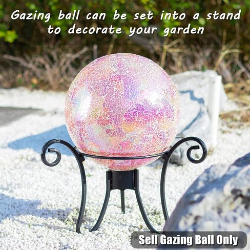 VCUTEKA Gazing Ball, Iridescent Crackled Glass Mosaic Gazing Balls Sphere for Garden Lawn Outdoor Ornament Yard Decorative, 10-Inch, Pink in Kuwait