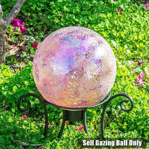 VCUTEKA Gazing Ball, Iridescent Crackled Glass Mosaic Gazing Balls Sphere for Garden Lawn Outdoor Ornament Yard Decorative, 10-Inch, Pink in Kuwait