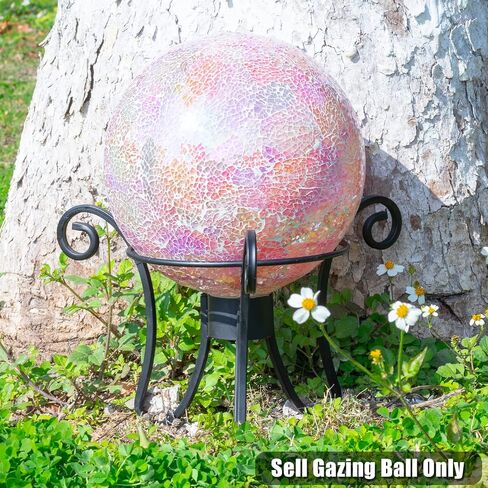 VCUTEKA Gazing Ball, Iridescent Crackled Glass Mosaic Gazing Balls Sphere for Garden Lawn Outdoor Ornament Yard Decorative, 10-Inch, Pink in Kuwait
