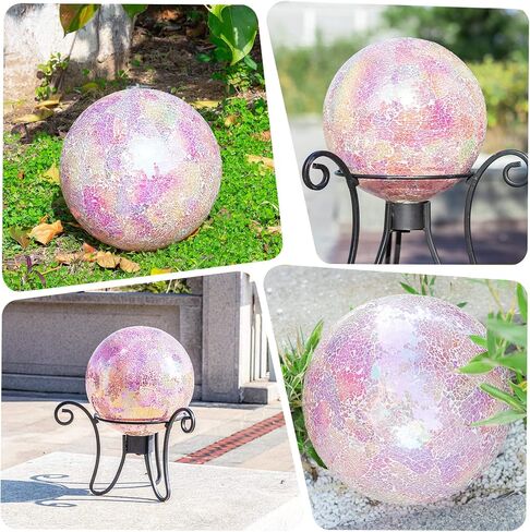 VCUTEKA Gazing Ball, Iridescent Crackled Glass Mosaic Gazing Balls Sphere for Garden Lawn Outdoor Ornament Yard Decorative, 10-Inch, Pink in Kuwait