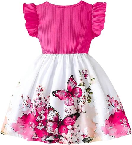 WDIRARA Toddler Girl's Butterfly Ruffle Cap Sleeve A Line Dress Birthday Party Bow Flared Dresses in Saudi Arabia