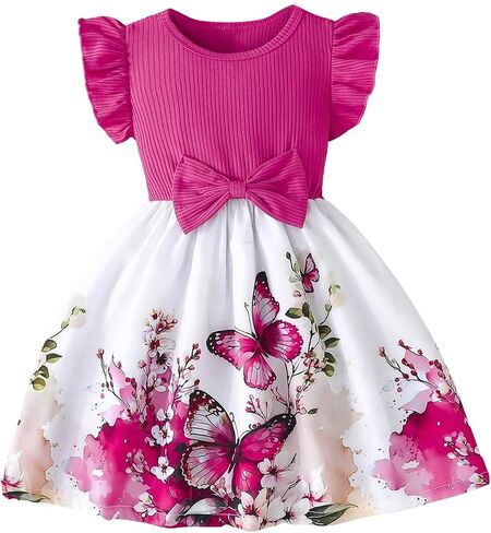 WDIRARA Toddler Girl's Butterfly Ruffle Cap Sleeve A Line Dress Birthday Party Bow Flared Dresses in Saudi Arabia