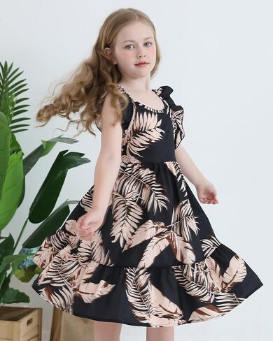 Girls Summer Dresses Tween Cross Tie Back Ruffle Sleeve Casual Floral Hawaiian Dress with Pockets for 7-12 Years in Kuwait