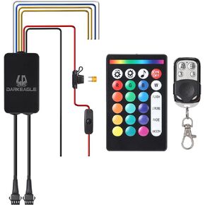 Replacement Controller with Brake Turn Signal Smart Energy-Saving Functions APP/RF Remote Control, 4Pin Control Box with Switch 5A Fuse for Motorcycle RGB LED Underglow Lights Kits