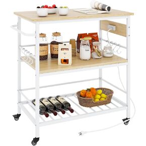IBUYKE Kitchen Island with 3 Shelf,Kitchen Island Table with Power Outlet,Kitchen Cart with Large Worktop,Rolling Bar Cart for Home, Outdoor, Kitchen, Bedroom, Living Room TMJ024H in Kuwait