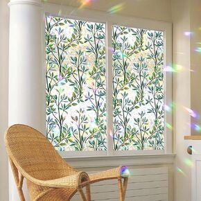 Window Privacy Film Stain Glass Rainbow Window Film No Glue Window Clings Decorative for Room Heat Control Anti UV (17.5 X 78.7 Inch)