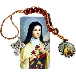 Westmon Works St Therese One Decade Rosary Chaplet Set Italian Wood Bead and Metal Charm with Holy Card