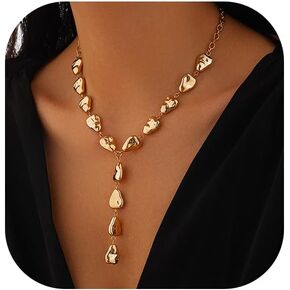 HUJUON Punk Baroque Pendant Clavicle Necklace for Women Irregular Baroque Y Shaped Necklace Vintage Gold Silver Baroque Waterdrop Pendant Necklace Jewelry