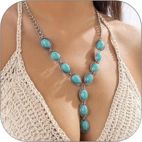 Turquoise Necklace for Women Trendy Y Necklace Charm Necklace Bohemian Style Necklace Dainty Turquoise Pendant Necklace Western Cowgirls Jewelry Gift