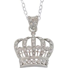 Alilang Superior King Queen Royalty Crown Radiant Rhinestone Pendant Necklace