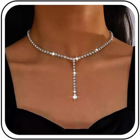 Boho Rhinestone Choker Necklace Gold Crystal Y Lariat Necklaces Long Rhinestone Y Drop Necklace Sparkly CZ Tennis Chain Necklace Jewelry for Women and Girls in Kuwait