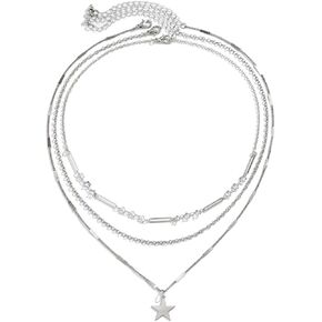 Y2k Star Necklace Layered Stacked Star Choker Necklace Punk Style Chunky Star Statement Necklaces Minimalist Necklace Chain Jewelry for Women Girls