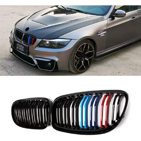 SNA E90 Grill for 2009-2011 BMW 3 Series E90 and E91 (Double Slats M Color Kidney Grille, 2-pc Set)